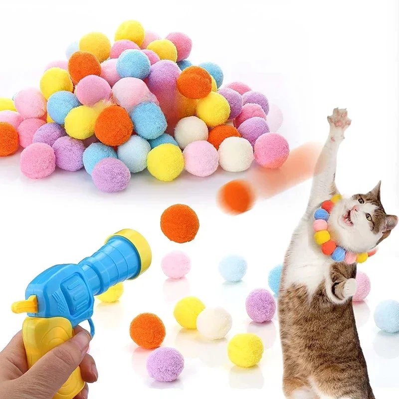 Kattenspeelgoed Interactief lanceertrainingsspeelgoed voor huisdier Kitten Creatieve mini-opnamepistool Games Stretch pluche balspeelgoed Dierbenodigdheden - afbeelding 2