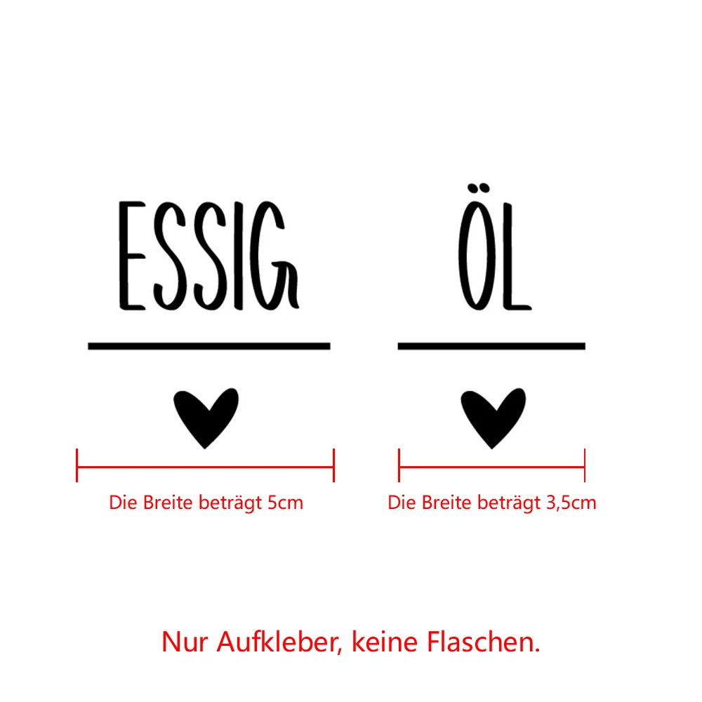 German Oil & Vinegar With Heart Labels Vinyl Sticker Kitchen  Storage Jar Decor Waterproof Removable Essig Letter Sign Decals