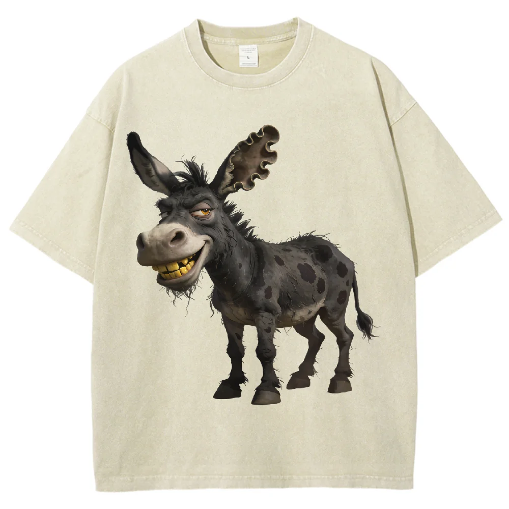 Speelse ezel grafisch T-shirt oversized korte mouw unisex casual top 2025, trendy streetwear kleding, comfortabel dagelijks gebruik