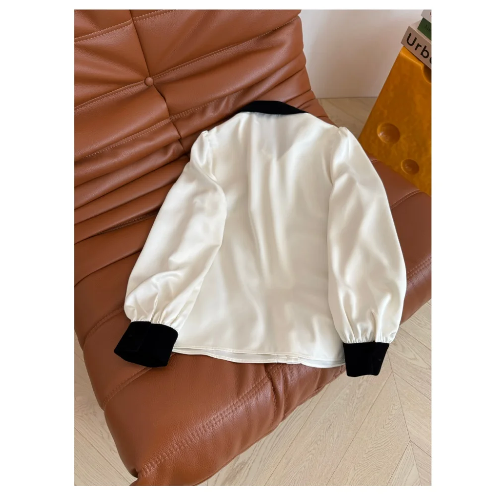 

25. Осень и зима, новая лоскутная рубашка с бархатным воротником, элегантная повседневная рубашка