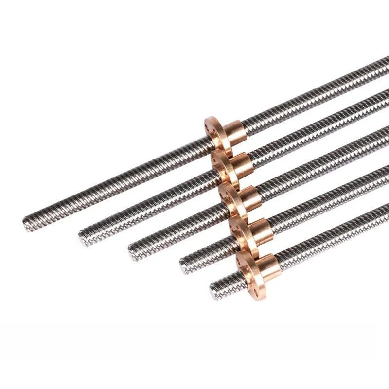 T8 śruba pociągowa TR8 8mm 100 150 200 250 300 350 400 450 500 550 600 mm z mosiężna nakrętka dla RepRap 3D części drukarki — zdjęcie 2