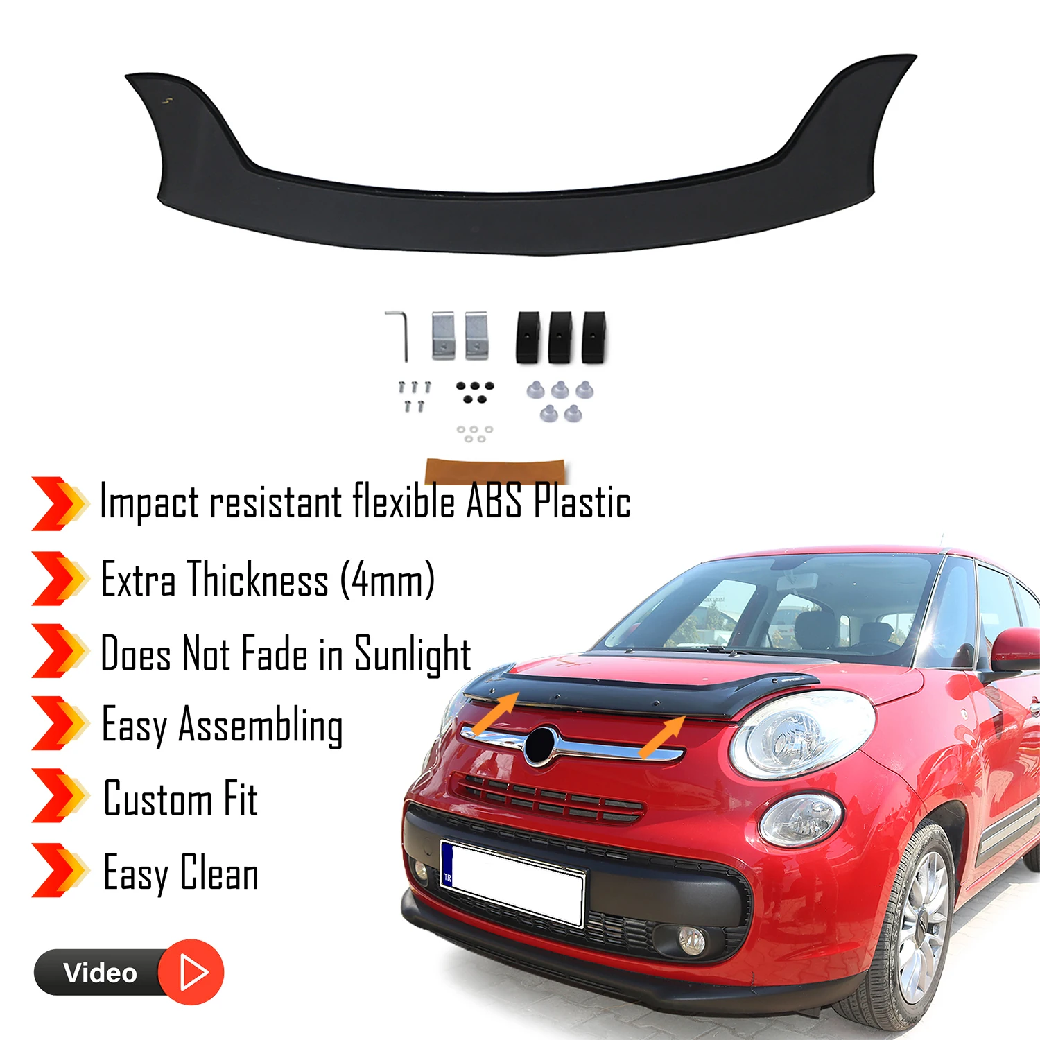 Hood Deflector Guard for Fiat 500L (2015+) - (HB-SW) Bug Shield Bonnet Protector / 4 mm thickness and ultra-durable material