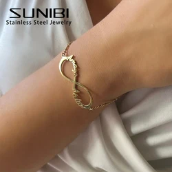 SUNIBI Customized 4 Name Bracelet for Women Gold Color Personalized Letter 316L Stainless Steel Jewelry Support Dropshipping