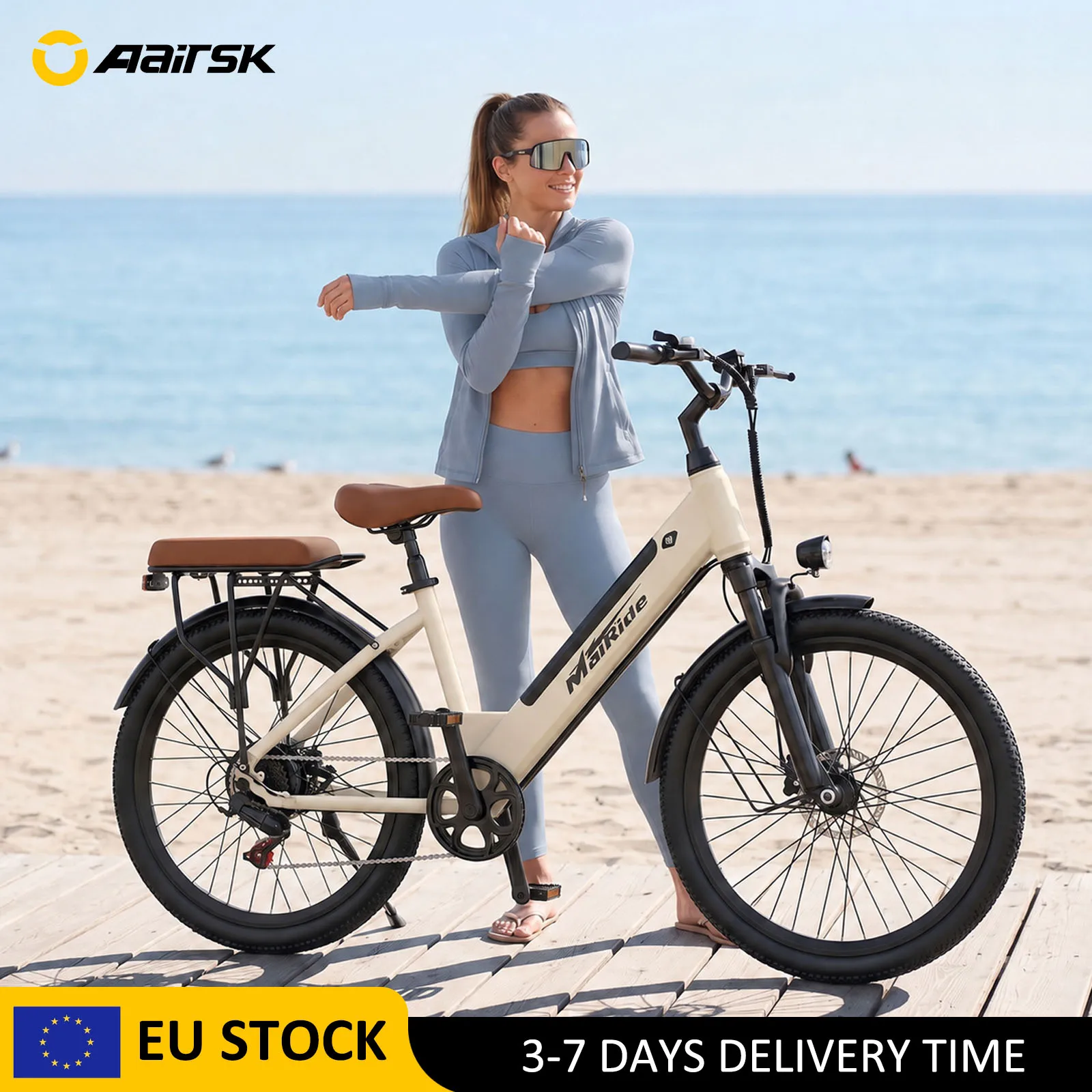 Vélo électrique 26 pouces pour adultes, moteur sans balais 250W, vélo électrique à cadre bas, batterie amovible 36V 13Ah, 7 vitesses, freins à disque