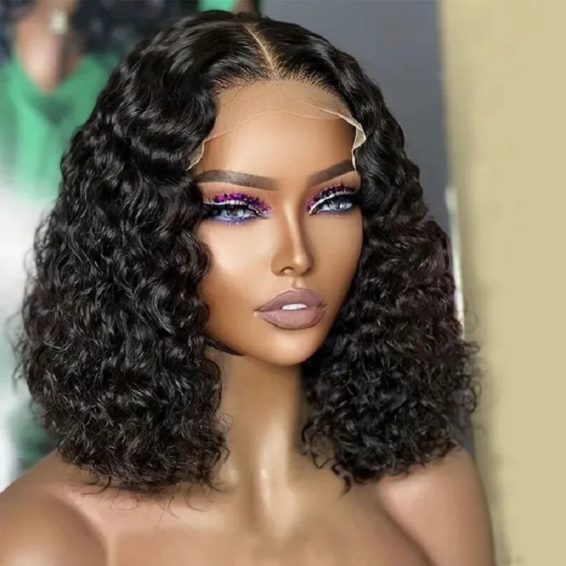 

Short Curly Bob Wig Wet And Wavy Deep Wave Wig 200 Density Malaysian Lace Front Human Hair Wigs For Women 13x4 Frontal Wig