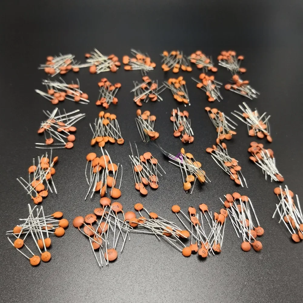Capacitor cerâmico Kit sortido, Pacote de componentes eletrônicos, 50V, 2PF-0.1UF, 30 valores x