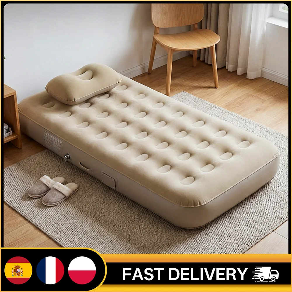 Matelas pneumatique gonflable avec pompe électrique intégrée – Lit de maison floqué épaissi, gonflage/dégonflage rapide en 5 minutes, lit de couchage portable