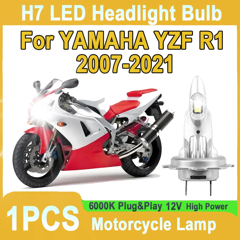 

1PCS 60W H7 LED Headlight Bulb 10000LM Motorcycle Headlamp 6000K White 12V For YAMAHA YZF R1 2007-2021 2008 2009 2010 2011 2012