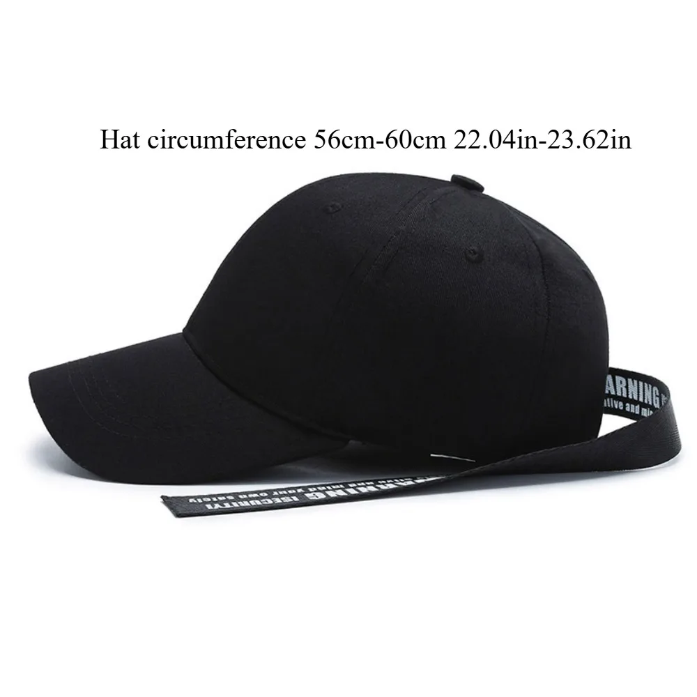 Unisex Long Strip Baseball Cap Black Double Buckle Design Trendy Spring Summer Hat for Women Singers Outdoor Wear