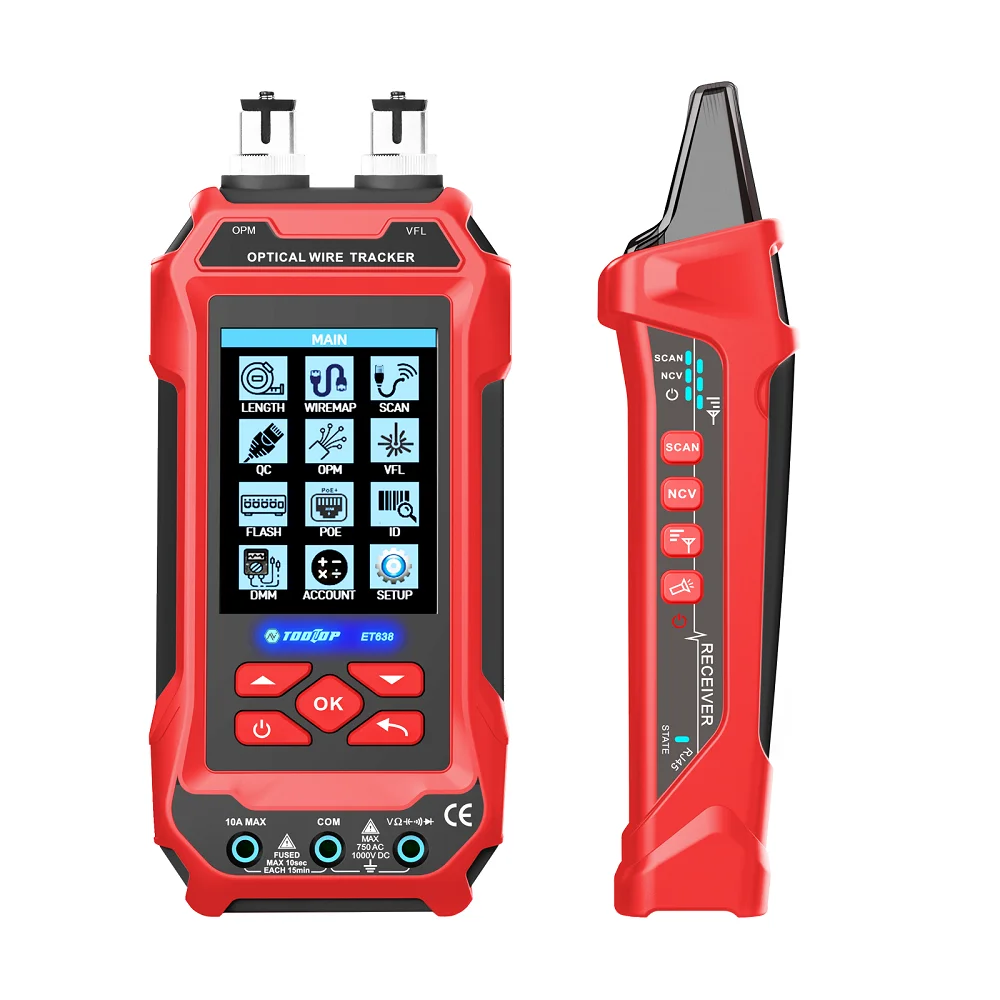 TOOLTOP ET638 Handheld Network Cable Tester 3.2-Inch Color Screen  NCV 60000 Count Multimeter Optical Power Meter Fault Locator