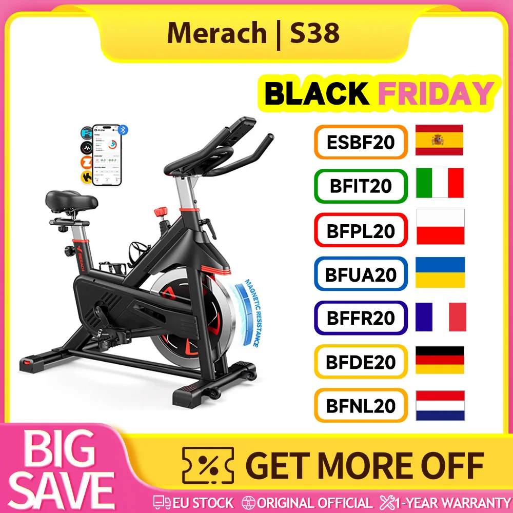 Bicicleta estática magnética MERACH S38, con aplicación autodeslizante, capacidad de peso de 350 libras y volante de inercia de 40 libras, bicicleta estacionaria para gimnasio en casa, interacción de datos en tiempo real, resistencia infinita para sus entrenamientos, apta para usuarios de 4'8'' a 6'2''