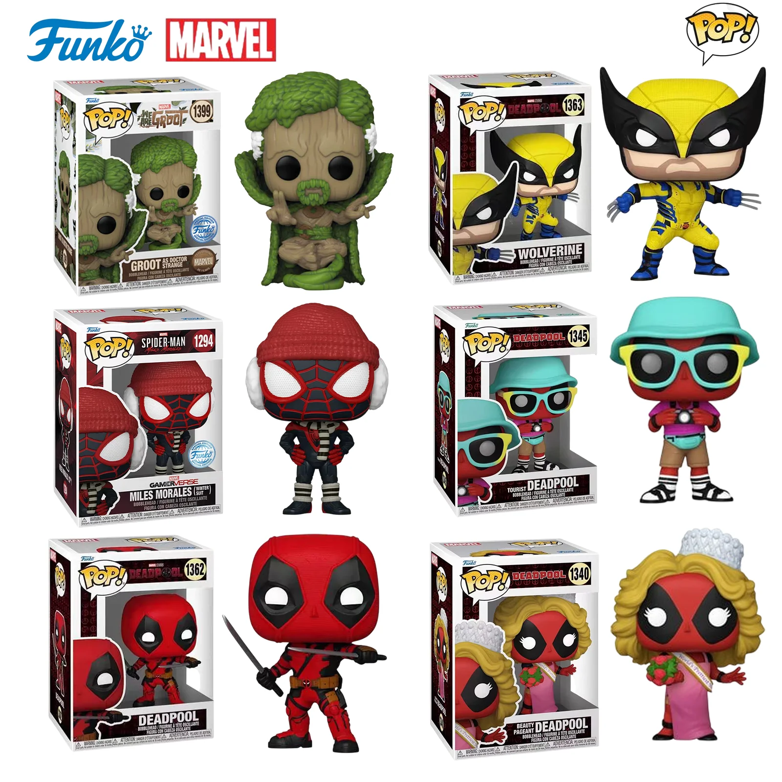 Funko Pop Marvel Deadpool Beauty Pageant/Tourist Miles Morales- Winter Miles WAG Dr. Strange  Action Figures Kids Holiday Gifts