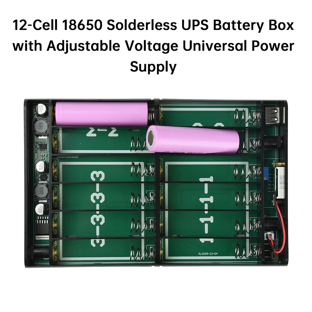 DC UPS 12x18650 Battery Power Supply Box DIY Power Bank Kit 5V 9V 12V Output Optical Modem Router Uninterruptible Power Supply