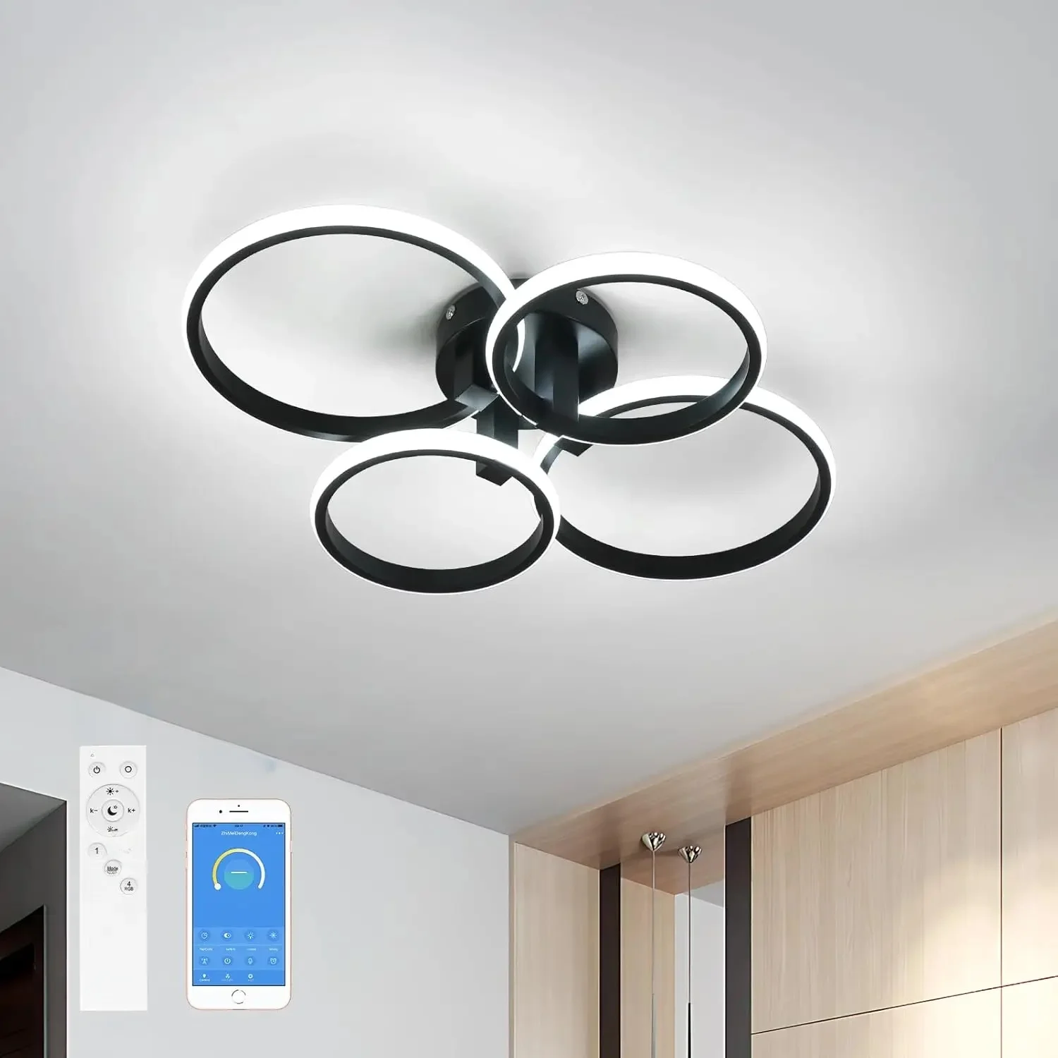 Dimmable LED Ceiling Light,57W Modern Ceiling Light Fixture Round Design with Remote Control 3000K-6500K for Bedroom