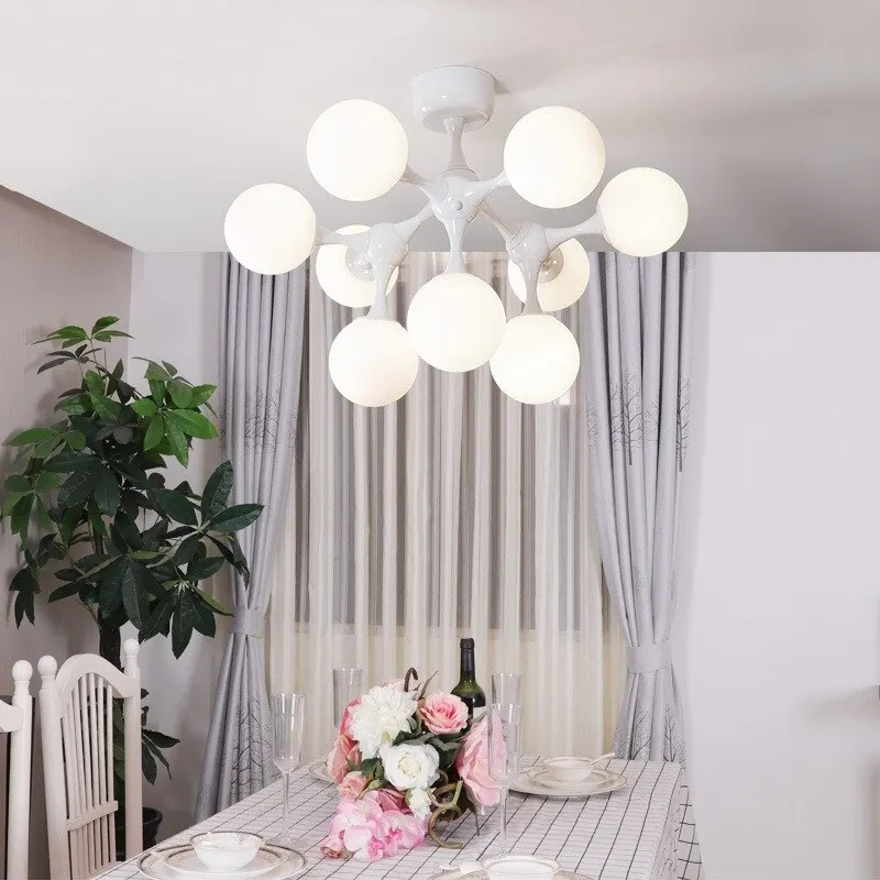 Post Modern Living Room White Glass Ball G9 Bulb Silver Metal Ceiling Lamp Bedroom Home Deco Brief Nordic White LED Lighting