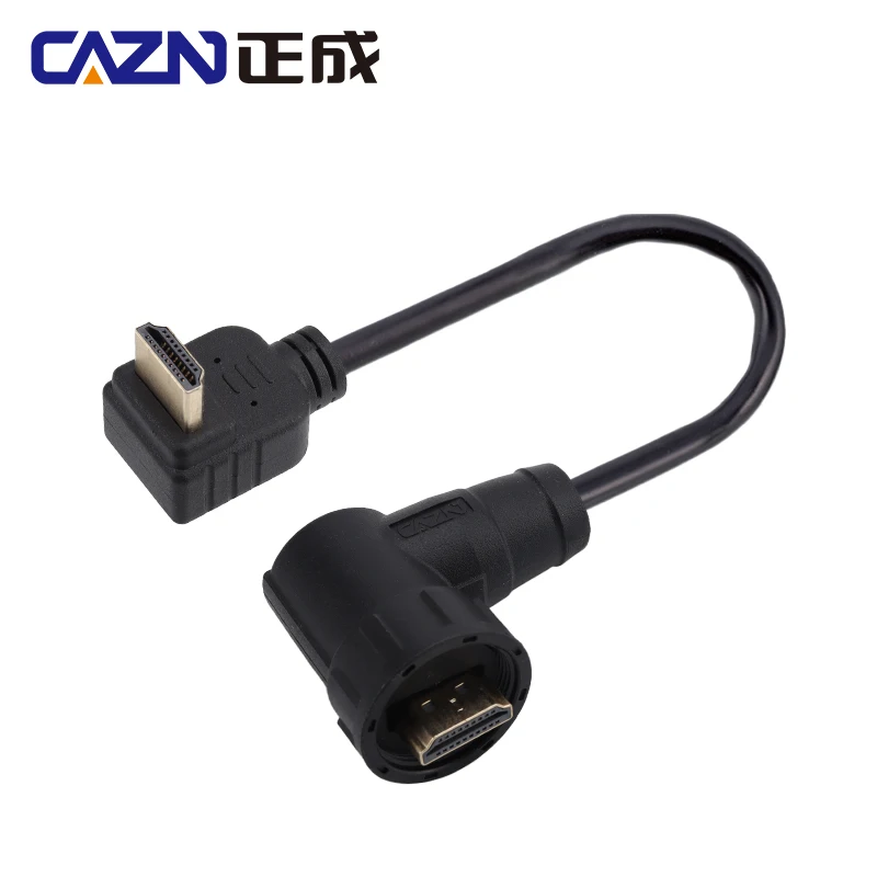 HDMI Waterproof IP67 Right Angle Male to Right Angle Male Cable Plug Threaded 4K 60HZ Gold-plated Certified High Speed HDMI