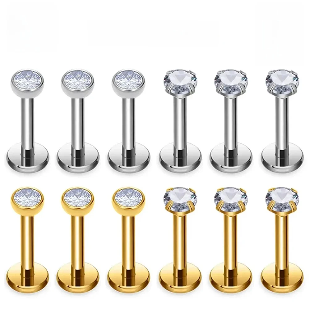 5/10Pc ASTM F136 G23 Ttiani Piercing Labret Lip Stud 2/2.5/3/4mmCZ 16G Gwint wewnętrzny Stud Ucho Tragus Chrząstka Helix Biżuteria — zdjęcie 2