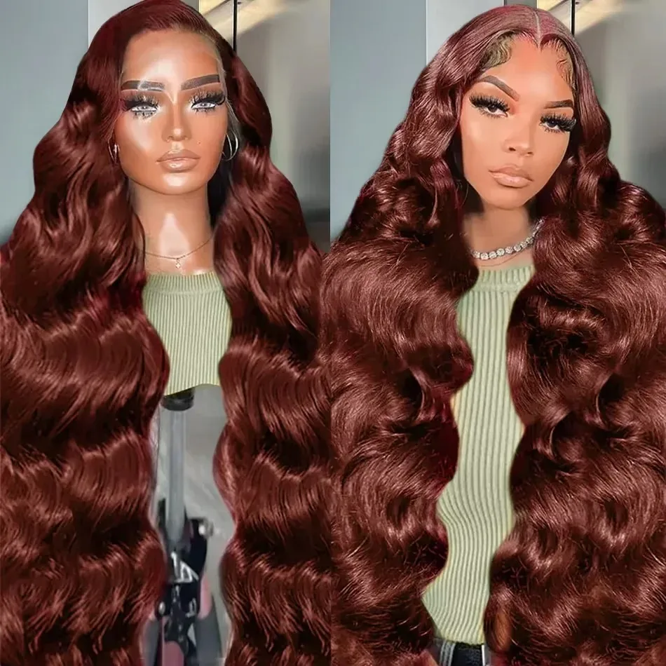 MELODIE 200% Reddish Brown Body Wave 13x6 HD Lace Front Wig 30 32 Inch Water Wave 13x4 Lace Frontal Human Hair Wigs For Women