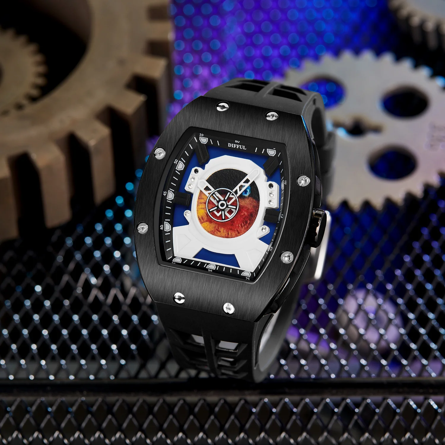 DIFFUL orologio da uomo al quarzo astronauta con movimento giapponese e cinturino in caucciù di qualità di lusso di marca