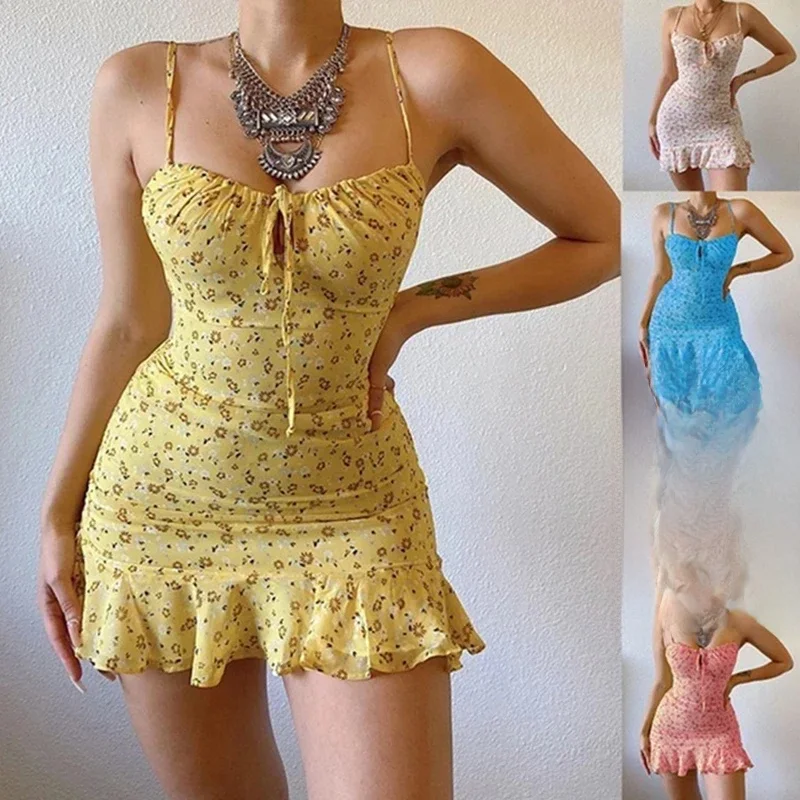 Robe Camisole florale pour femmes, Sexy, décontractée, petite robe d'été, jupe confortable