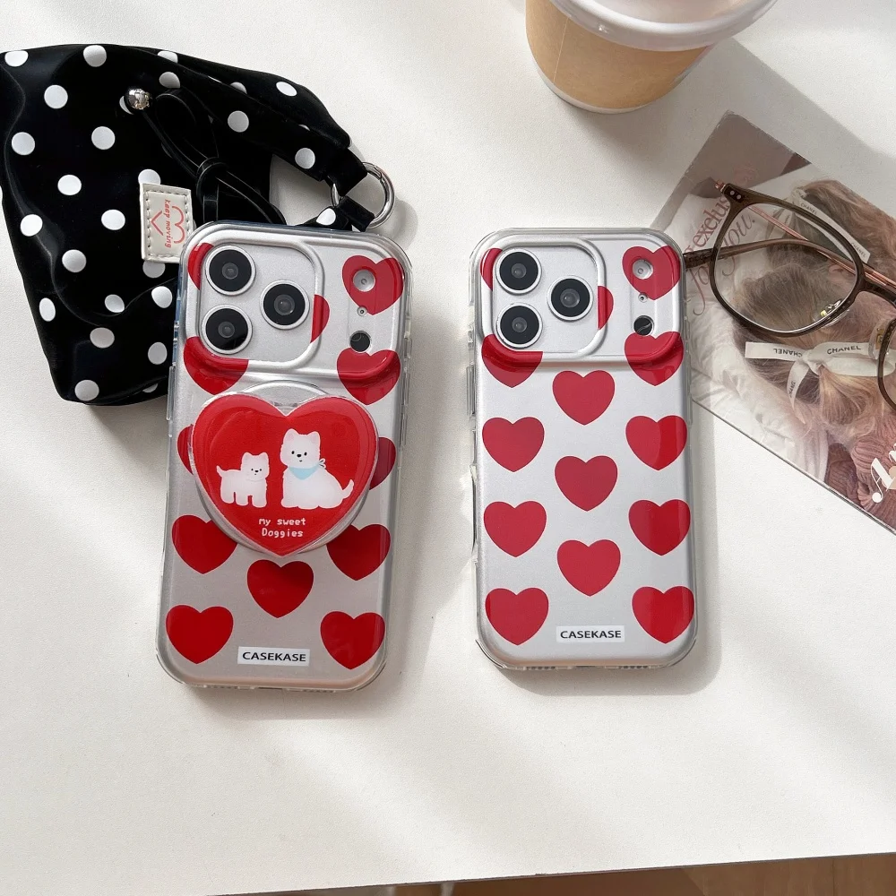 

Fashion cute full screen love puppy with for magsafe holder phone case for iPhone17 16ProMax14 15Pro shockproof protective case