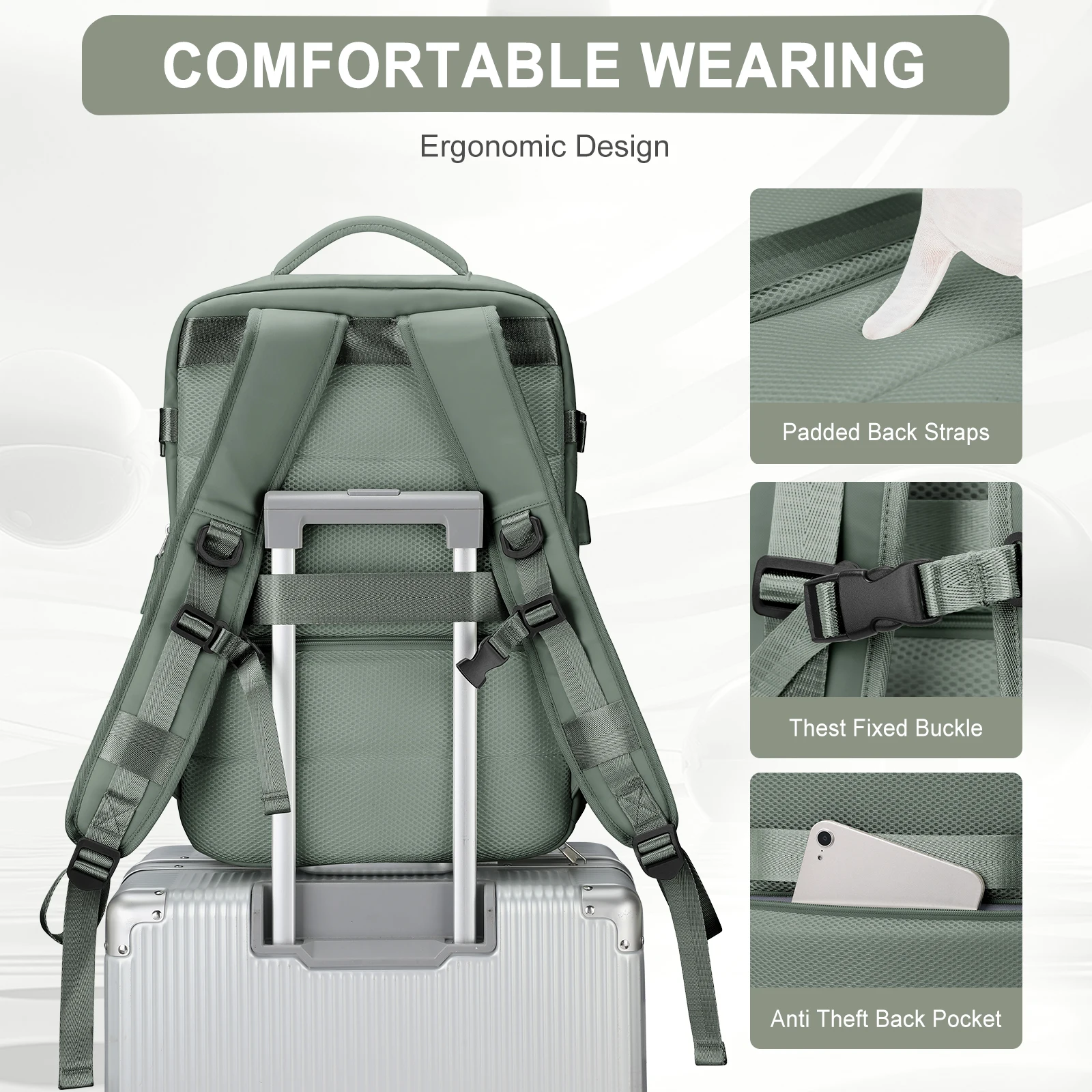 Large Travel Backpack for Women Men Cabin Bag Multifunctional Airplane Waterproof Backpack with USB Charging Anti-theft Backpack