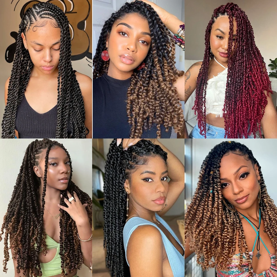 شعر أحمر تويست من باشن 18 بوصة أحمر بورجوندي ملتوية مسبقًا شعر كروشيه شعر صناعي مجعد مسبقًا للنساء #6