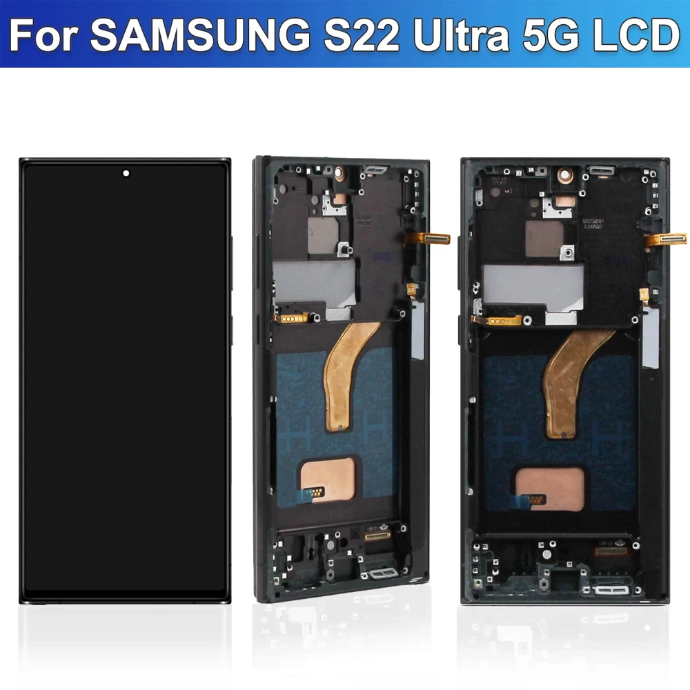 TFT S22 Ultra Screen with Frame for Samsung Galaxy S22 Ultra 5G S908B S908B/DS Lcd Display Touch Screen Digitizer Replacement