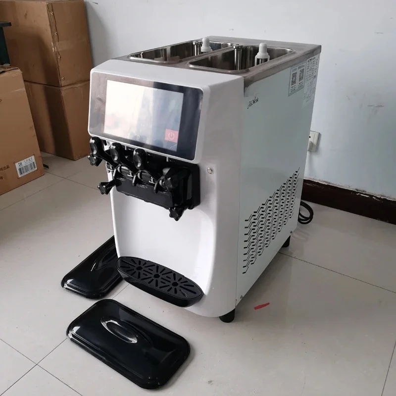 Commercial Ice Cream Maker, 20-25L/H Yield, 2000W Countertop Soft Serve Machine Hopper Cylinder For Snack Bar