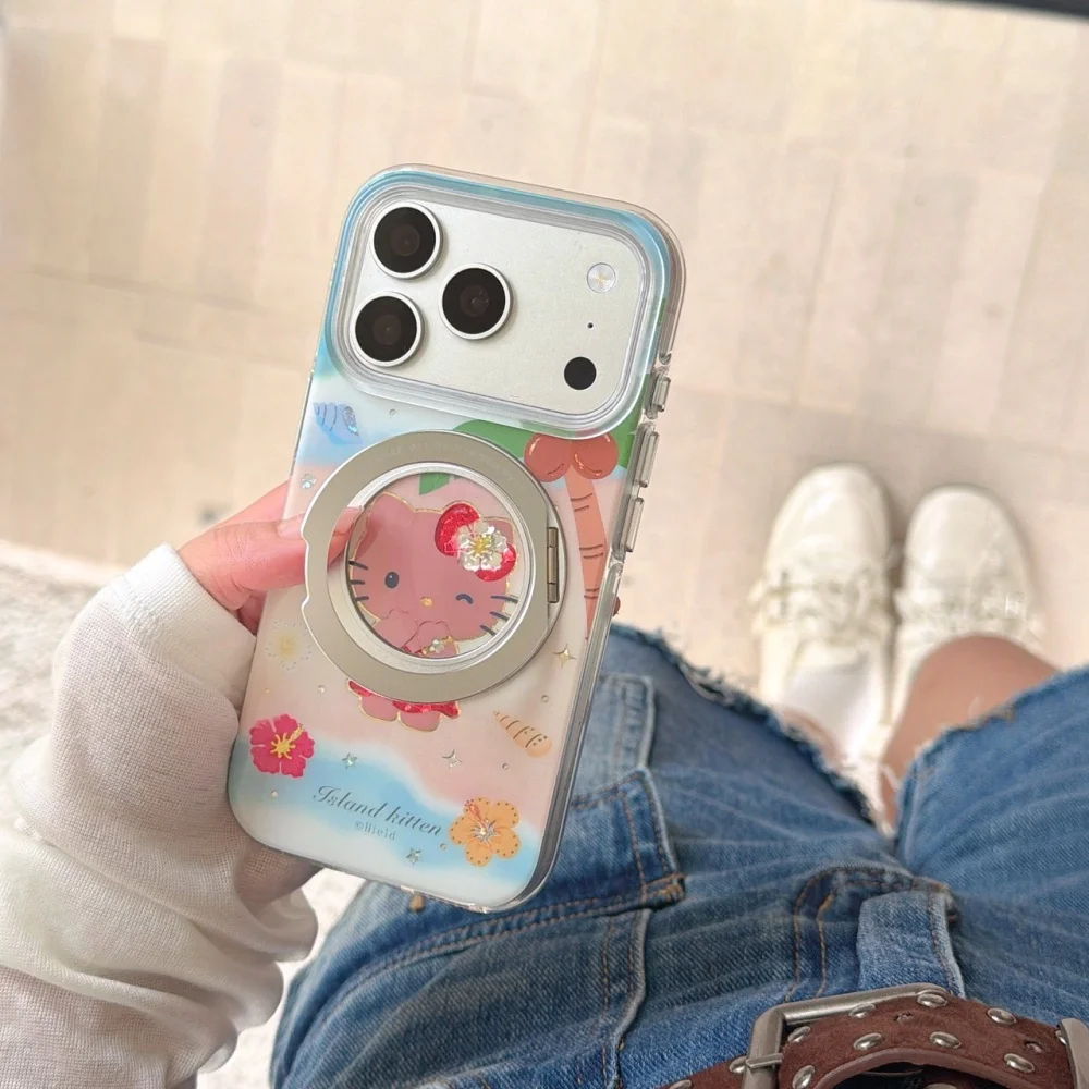 Korean Glitter Flower Hellokitty Magnetic Phone Case for iPhone 17 16 15 Pro Max 18 17 Pro 16 Pro Cover With Magsafe Stand Cases view 5