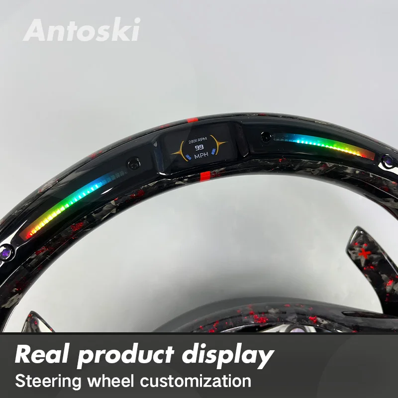 For Mercedes-Benz W204 W205 AMG 2013-2018 Black Suede Real Forged Carbon Fiber Sports Steering Wheel with Smart LED Display view 3