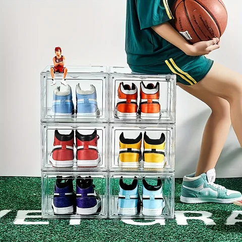 10 Pack Large Shoe Boxes Clear Plastic Stackable,Shoe Storage Organizer with Lids