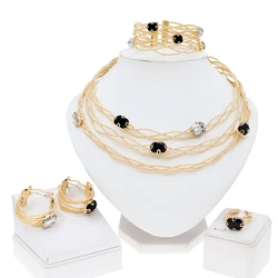 Fashion Jewelry Set Italy Brazil Gold Plated Women Stone Necklace Love Earrings Ring Wedding Festival Jewelry