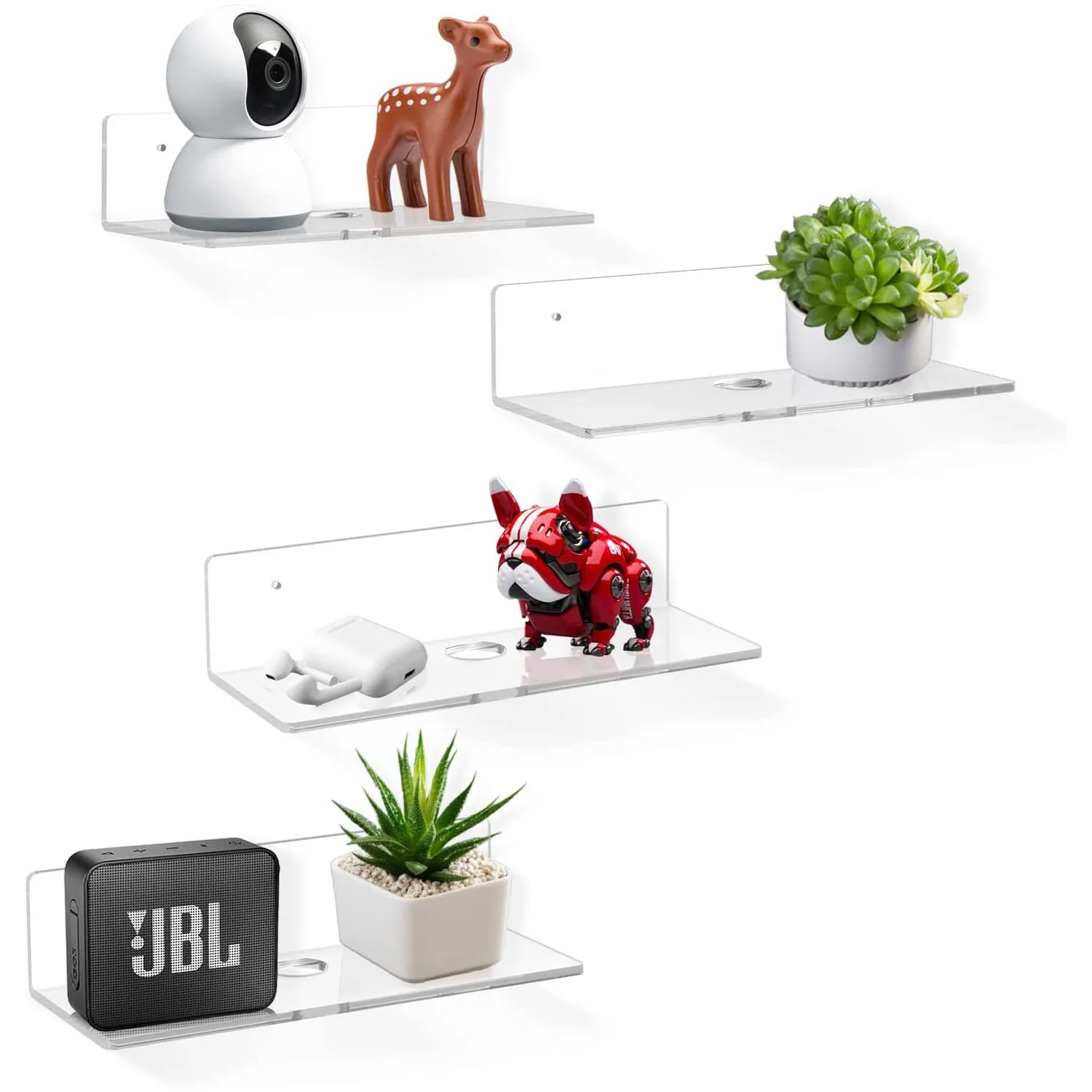 4Pcs Acrylic Floating Wall Shelves,Self Adhesive Display Shelves Floating Storage Rack Picture for Bathroom Bedroom Office Home