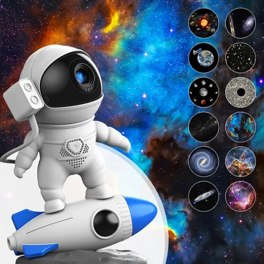 Astronaut Rocket Projector Bluetooth Music Lamp Light Galaxy Lights Timer Lighting Projection Night Light for Children Bedroom