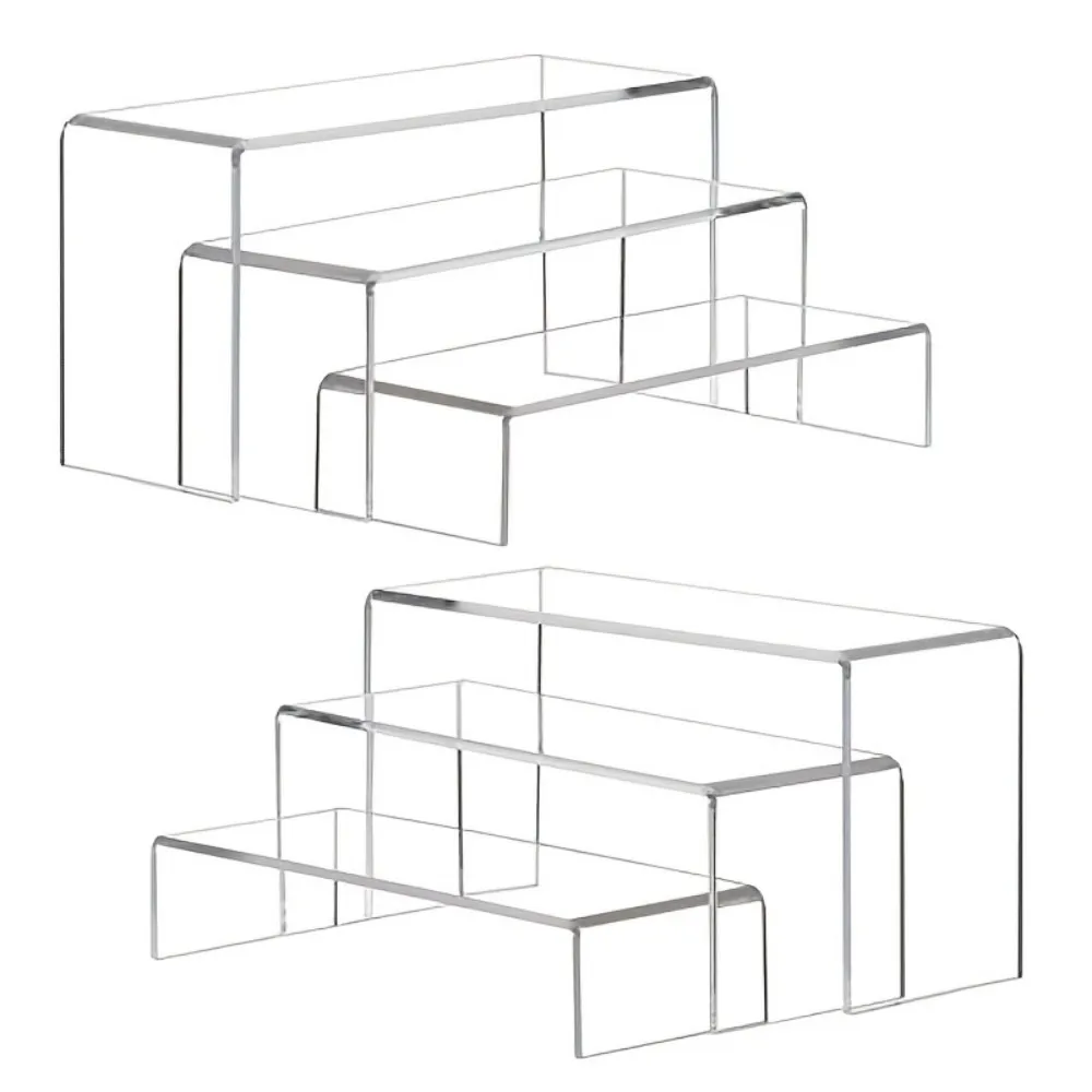 Large Acrylic Display Risers, 2 Sets Clear Rectangular Showcase Collectibles Display Shelf, Desktop Risers Display Stand for Organize And Decoration