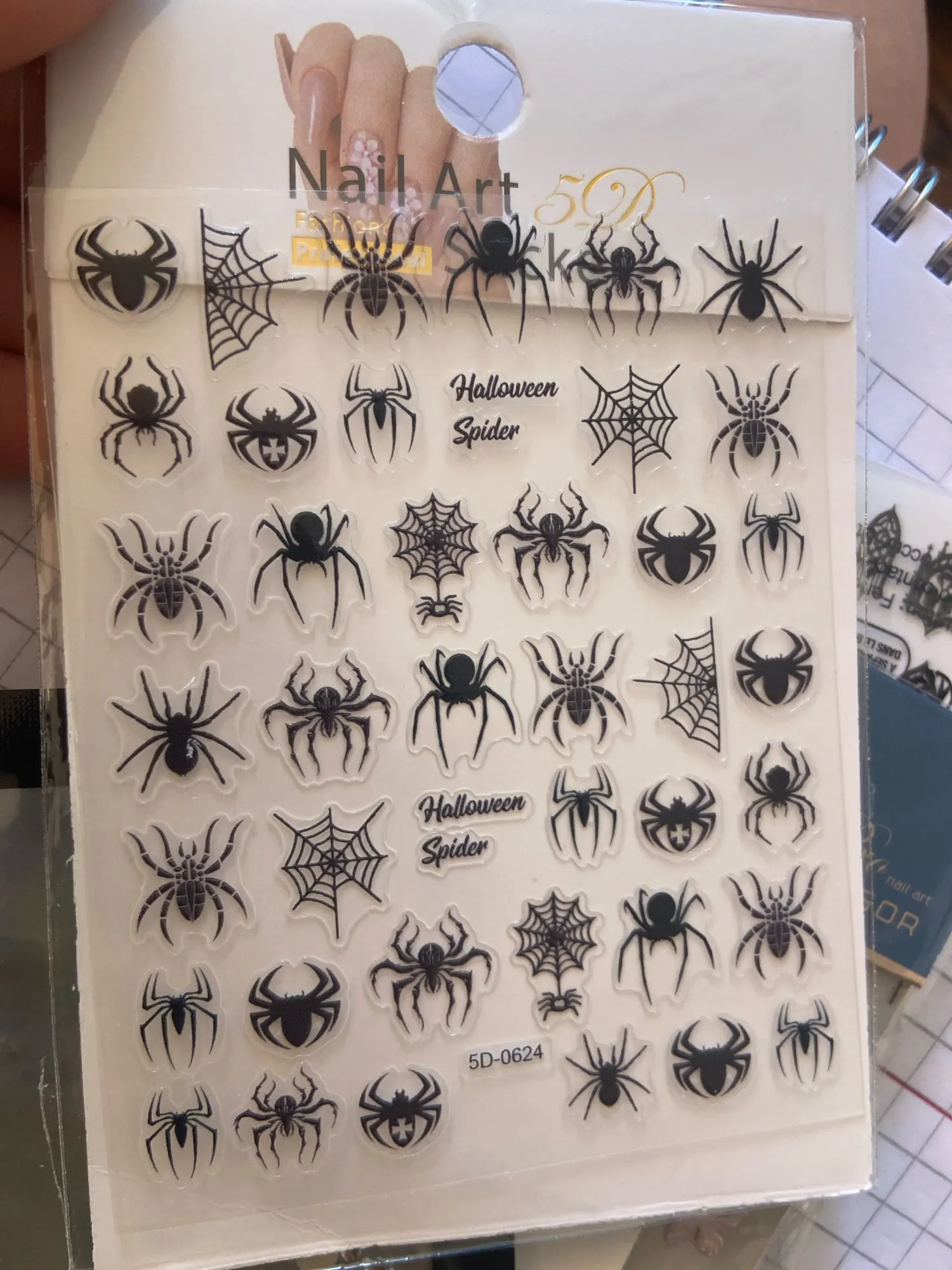 1Pcs 5D Black Halloween Spider Nail Stickers Multi-designs Bat/Ghost Face/Pumpkin/Skull Self-adhesive Sliders DIY Nail Supplies photo review