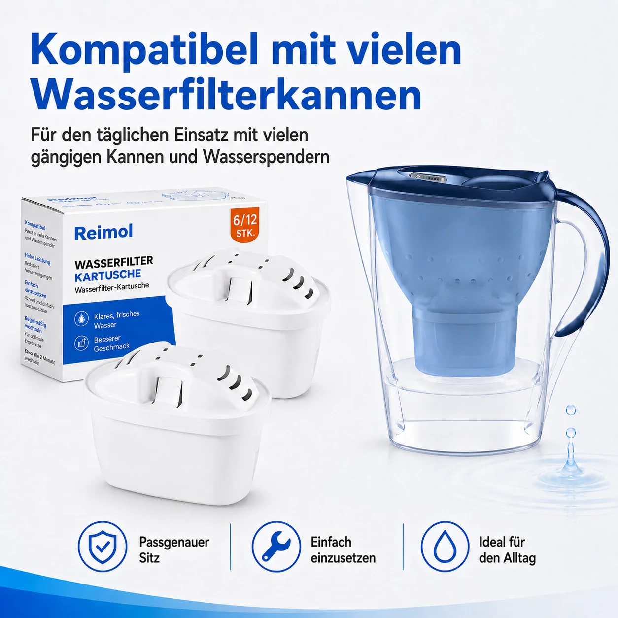 Reimol 6/12 Wasserfilterkartuschen, Ersatz für Brita Maxtra+ Kannen, Universelle Filterkartuschen – Detail 1