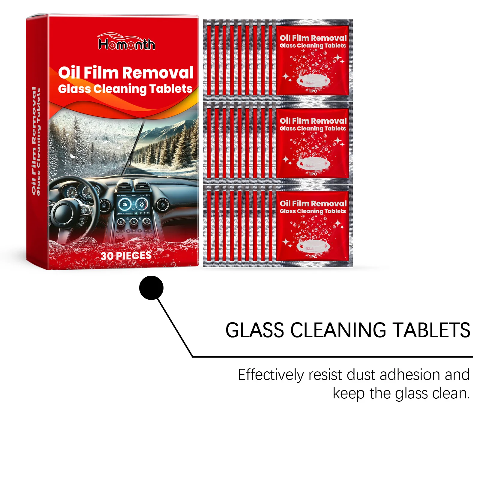 Tabletki do czyszczenia szyb samochodowych Homonth Usuwają plamy Wodoodporne Przeciwdeszczowe Odkamieniające Anty-zabrudzeniowe Arkusze do czyszczenia szyb pojazdów