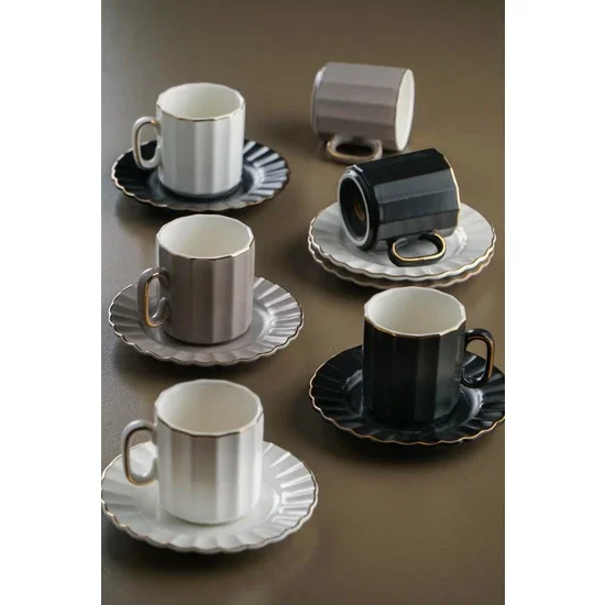 WONDERFUL Line Set of 6 Porcelain Coffee Cups