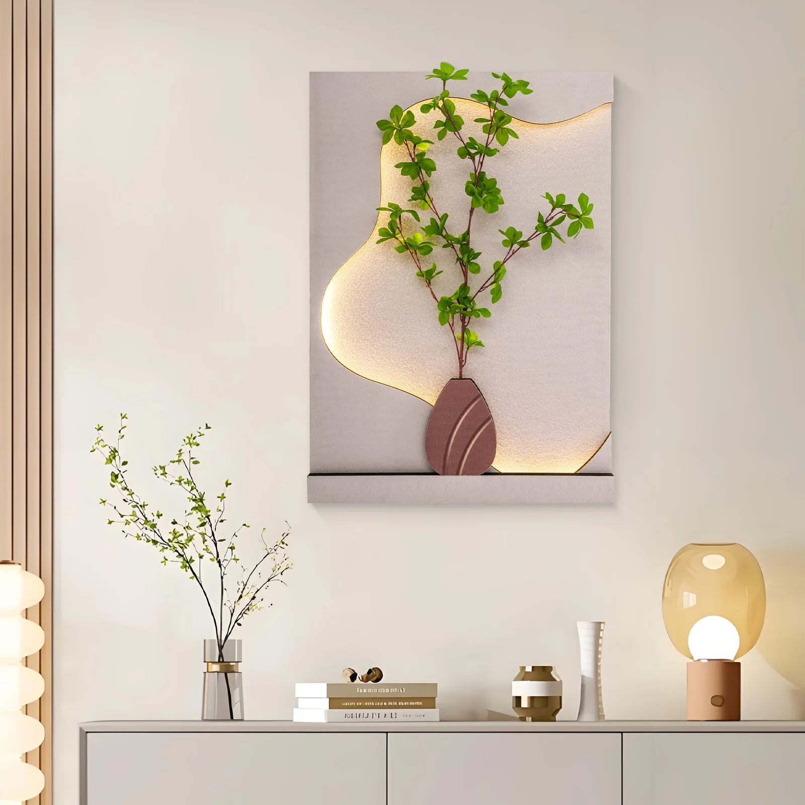 لوحة فنية جدارية من الحجر الرملي مع ضوء LED وجهاز تحكم عن بعد، نمط زهرة ثلاثي الأبعاد مصنوع يدويًا لغرفة المعيشة وغرفة النوم، ديكور المكتب المنزلي