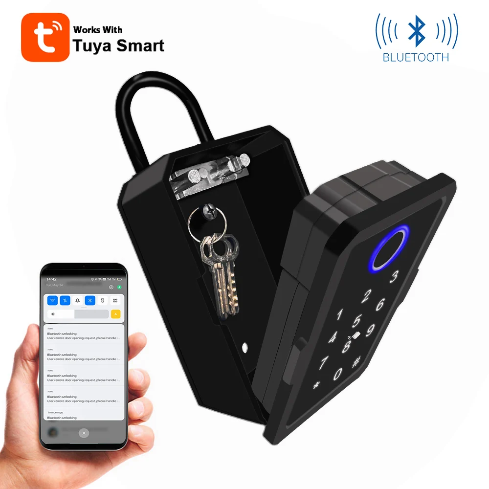 tuya smart keyboxs eletronicos funcionam com bluetooth gateway impermeavel ao ar livre lock box seguranca fingerprint wall key box para casa 01