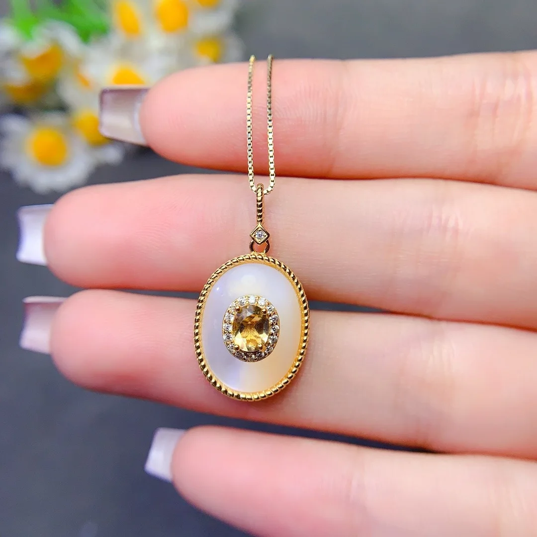 

Jewelry Girl Pure Natural Yellow Crystal Necklace Pendant 925 Pure Silver Plated 18K Gold Only Christmas Gift Girlfriend Wedding