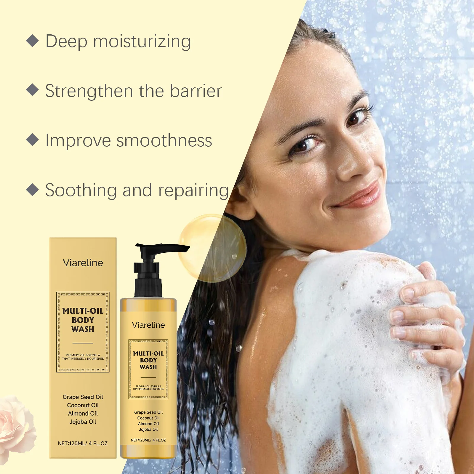 Viareline Shampoo per il corpo Idratante delicato Nessun stretto Rimuovi la pelle morta Pulizia Body Dirts Shampoo per il corpo levigante e ammorbidente