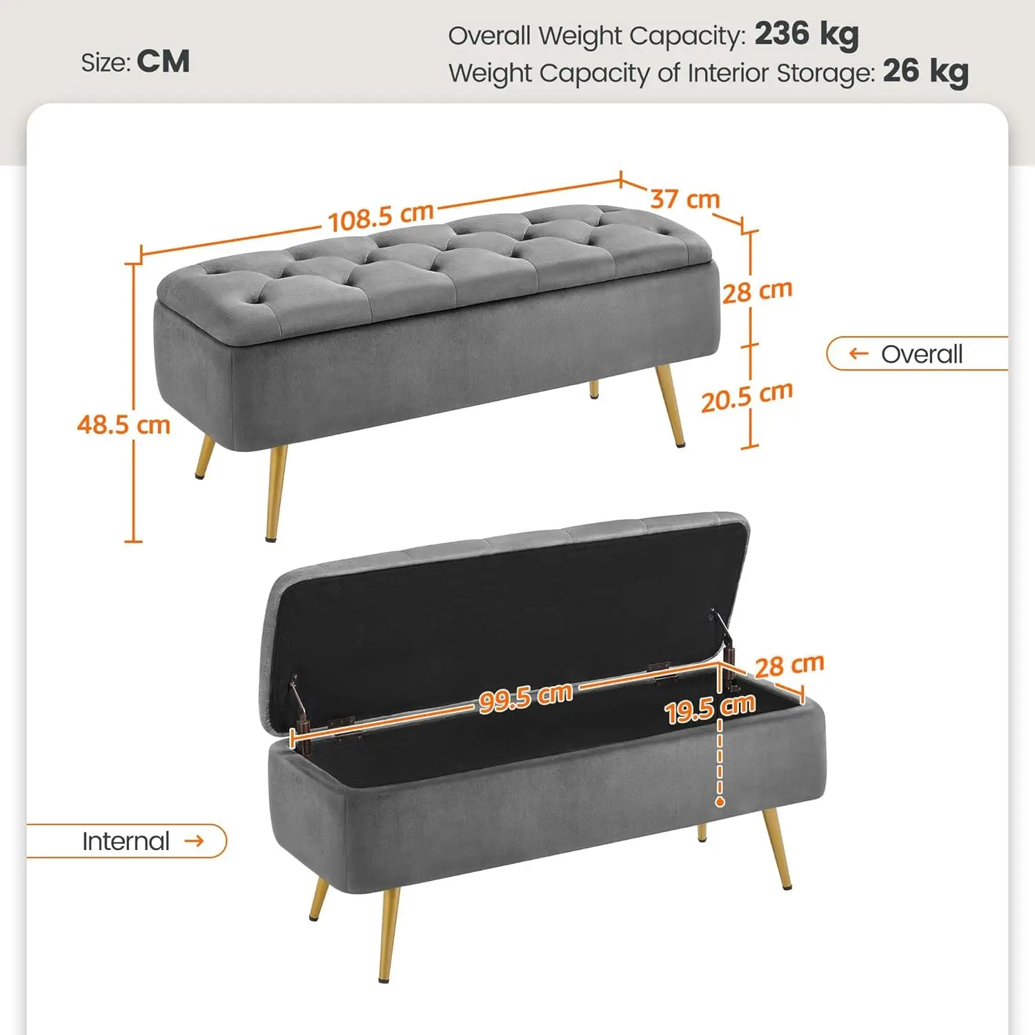 Bitions oman 42 Banc de Rangement pour Amaran avec Rangement, Banc BoumunBench Pliant en Polyester, Tabouret à Charnière, Repose-Pieds