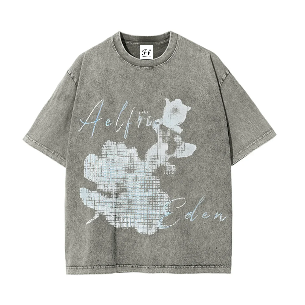 Einzigartiges Blumen-Grafik-T-Shirt, übergroßes, lässiges Kurzarm-T-Shirt für Damen und Herren, modisches Vintage-gewaschenes Design, bequemes weiches Oberteil