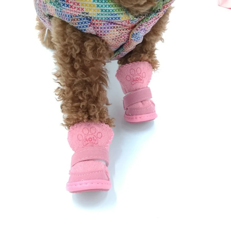 4Pcs Pet Snow Boots Thickened Plush Warm Cotton Non-slip Shoes Small big Dog Sports Shoes Supplies Anti Fouling Won\'t Fall Off