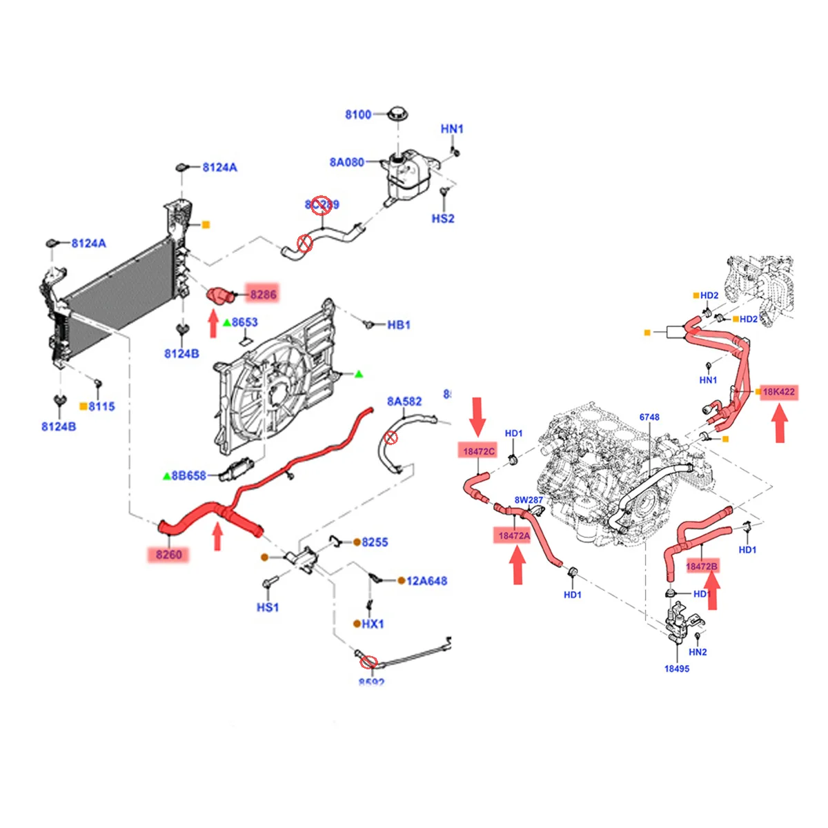 

Силиконовый шланг охлаждающей жидкости радиатора, нагревательная трубка для Ford Edge 2.0GTDI ECOBOOST 2012-2014 DT4Z8260A CT4Z8286A CT4Z18C553B CT4Z18N345B
