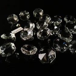 Camal 20PCS 14mm 2 Holes Clear Octagonal Loose Beads Crystal Glass Chandelier Faceted Prisms Suncatcher Lighting Ornaments Parts