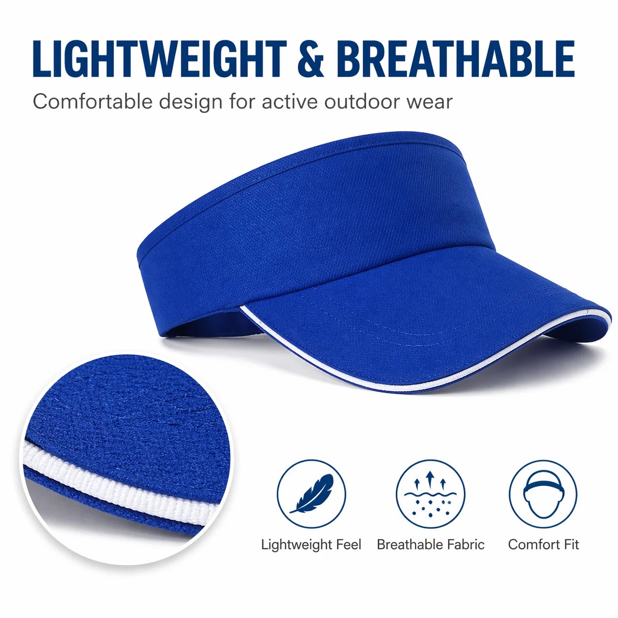 Adjustable Sports Sun Visor Hat for Women Men Solid Color Breathable Wide Brim Summer Cap for Golf Tennis Running Beach Outdoor